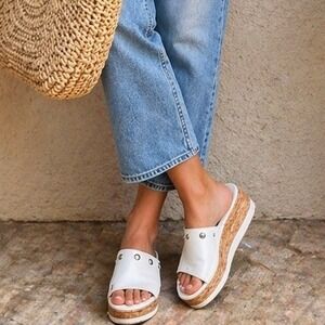 Cinzia Soft Italy Leather Platform Slide‎ Sandals Studded White EU 38 Comfort 7